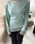 Hayat Mint Lace Satin Tie back Lace Detail Top
