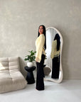 Hayat Yellow Lace Satin Tie back Lace Detail Top