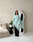 Beyi Mint Lace Assymetrical Satin Midi Dress