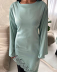 Beyi Mint Lace Assymetrical Satin Midi Dress