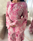 Nadine Pink Summer Palm Print Ruffle Dress
