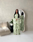 Nadine Khaki Summer Palm Print Ruffle Dress