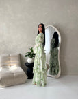 Nadine Khaki Summer Palm Print Ruffle Dress