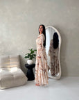 Nadine Camel Summer Palm Print Ruffle Dress