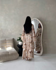 Nadine Camel Summer Palm Print Ruffle Dress