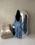 Nadine Royal Blue Summer Palm Print Ruffle Dress