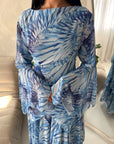 Nadine Royal Blue Summer Palm Print Ruffle Dress