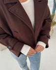 Aura Brown Cropped Pocket Trench Coat