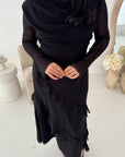 Eila Black Mesh Frill Detail Lined Dress