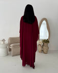 Roselle Wine Gold Buckle Mesh Cape Dress