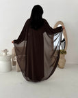 Roselle Brown Gold Buckle Mesh Cape Dress