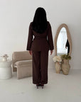 Livia Dark Brown Gold Buckle Wrap Blazer & Trouser Co Ord Set