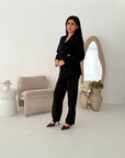 Livia Black Gold Buckle Wrap Blazer & Trouser Co Ord Set