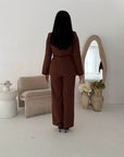 Livia Brown Gold Buckle Wrap Blazer & Trouser Co Ord Set