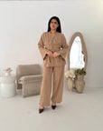 Anna Camel V Neck Pleated Front Tie Co Ord Set