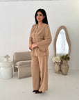 Anna Camel V Neck Pleated Front Tie Co Ord Set