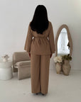 Anna Camel V Neck Pleated Front Tie Co Ord Set