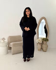 Fajr Navy Knitted Crochet Detail Skirt Co Ord Set