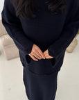 Fajr Navy Knitted Crochet Detail Skirt Co Ord Set