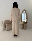 Fajr Beige Knitted Crochet Detail Skirt Co Ord Set