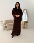 Fajr Brown Knitted Crochet Detail Skirt Co Ord Set