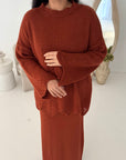 Fajr Rust Knitted Crochet Detail Skirt Co Ord Set