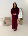 Fajr Wine Knitted Crochet Detail Skirt Co Ord Set
