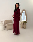Fajr Wine Knitted Crochet Detail Skirt Co Ord Set