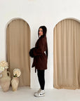 Shaynia Brown Short Belted Extreme Fur Coat