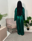 Zoya Emerald Green V Neck Metallic Belted Drape Dress