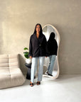 Amara Black Fur Cuff Wrap Buckle Belted Coat