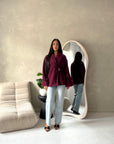 Amara Wine Fur Cuff Wrap Buckle Belted Coat