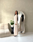 Mysa Beige Mesh Lined Frill Detail Modest Dress