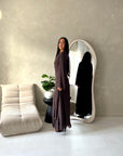Mysa Brown Mesh Lined Frill Detail Modest Dress