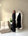 Mysa Black Mesh Lined Frill Detail Modest Dress
