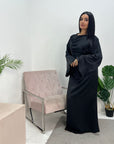 Lara Black Satin Waist Detail Modest Dress