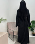 Lara Black Satin Waist Detail Modest Dress