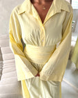 Tyra Yellow Summer Striped Tie Back Collar Dress