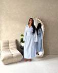 Tyra Blue Summer Striped Tie Back Collar Dress