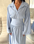 Tyra Blue Summer Striped Tie Back Collar Dress