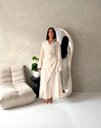 Ina Beige Summer Striped Waist Wrap Shirt Dress