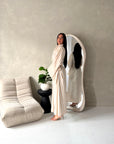 Ina Beige Summer Striped Waist Wrap Shirt Dress