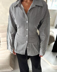 Naria Black Pinstripe Tie Back Collared Shirt