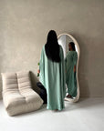 Sahra Mint Satin Shoulder Gather Kaftan Dress