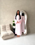 Elara Pink Plain Lace Sleeve Detail Modest Dress