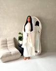Sonya Cream Extreme Flare Fur Sleeve Tie Back Dress