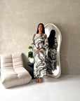 Via Khaki Mesh Swirl Print Lined Summer Dress