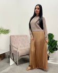 Hima Mocha Pleated Skirt And Knitted Jumper Dress