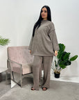 Salia Mocha Ribbed Soft Plain Loungewear Set