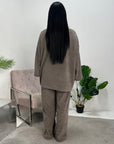 Salia Mocha Ribbed Soft Plain Loungewear Set
